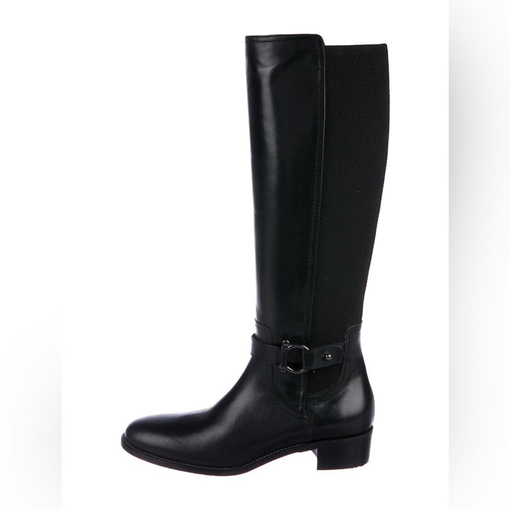Aquatalia Odina Black Leather Knee High Riding Boots Women's Shoe Size 7.5